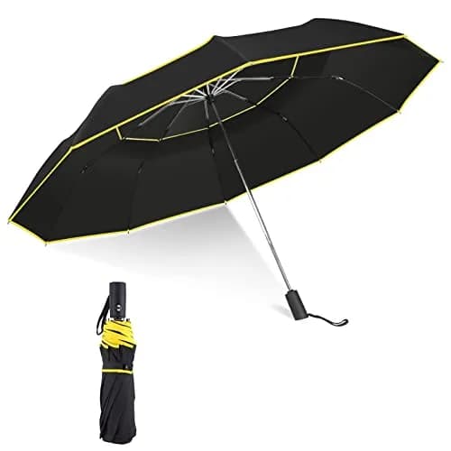 Kalolary 62" Automatic Folding Umbrella Extra Large Golf Umbrella Black | Wind-Resistant & Sunproof thumbnail 1