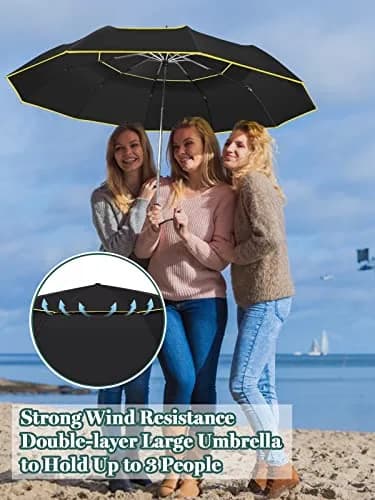Kalolary 62" Automatic Folding Umbrella Extra Large Golf Umbrella Black | Wind-Resistant & Sunproof thumbnail 4