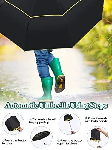 Kalolary 62" Automatic Folding Umbrella Extra Large Golf Umbrella Black | Wind-Resistant & Sunproof thumbnail 5