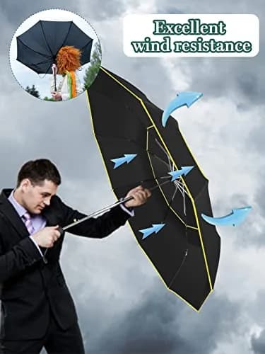 Kalolary 62" Automatic Folding Umbrella Extra Large Golf Umbrella Black | Wind-Resistant & Sunproof thumbnail 6