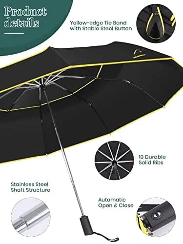 Kalolary 62" Automatic Folding Umbrella Extra Large Golf Umbrella Black | Wind-Resistant & Sunproof thumbnail 3