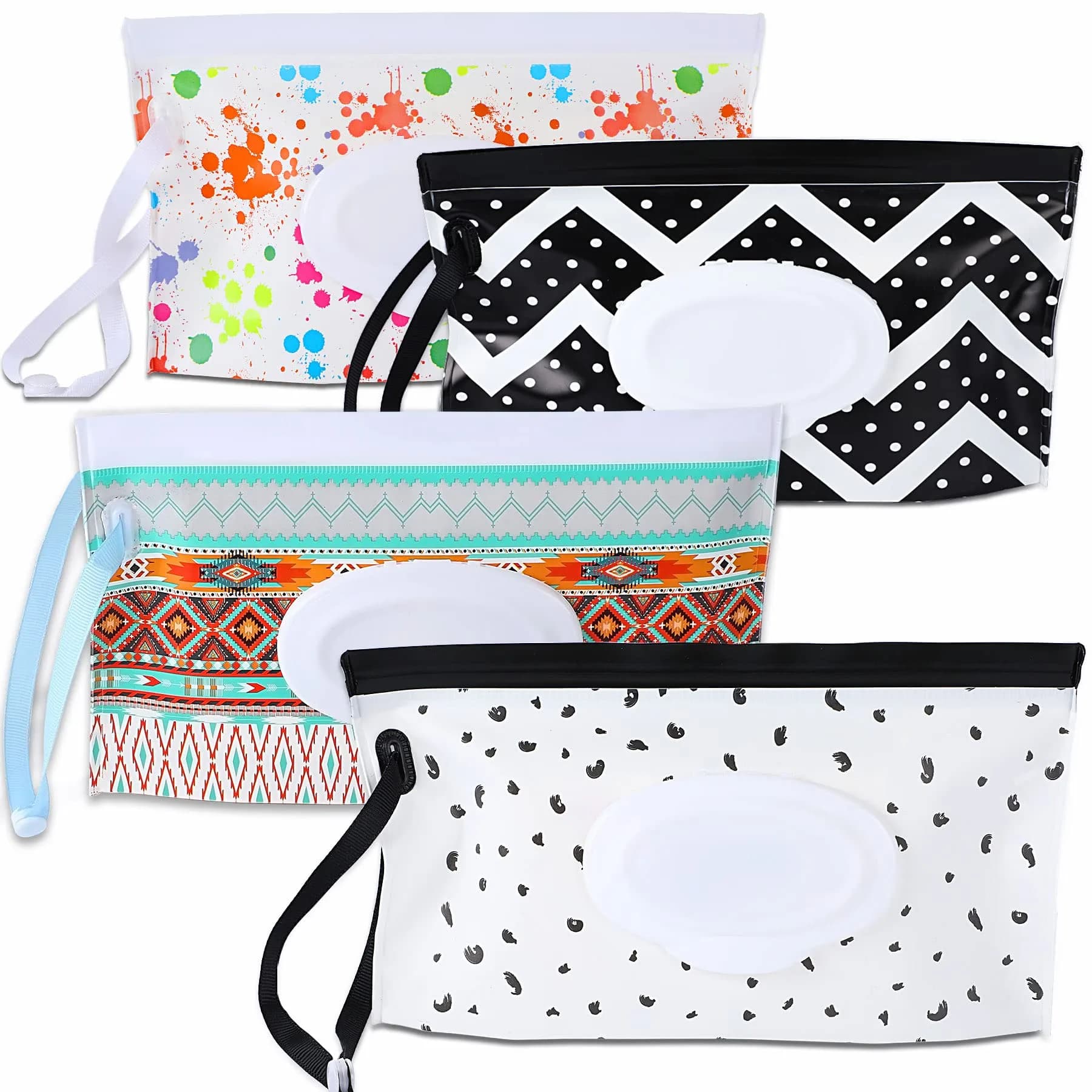 FEBSNOW 4 Pack Baby Wipe Dispenser, Reusable Travel Wipe Holder | BPA-Free EVA Material