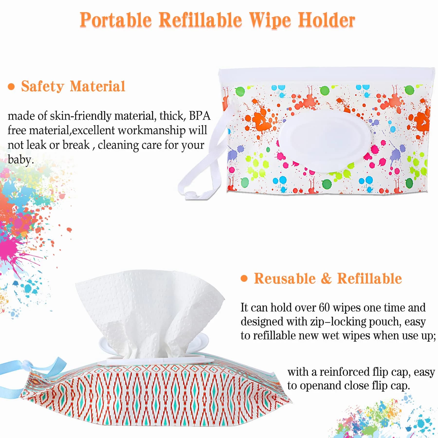 FEBSNOW 4 Pack Baby Wipe Dispenser, Reusable Travel Wipe Holder | BPA-Free EVA Material - view 5