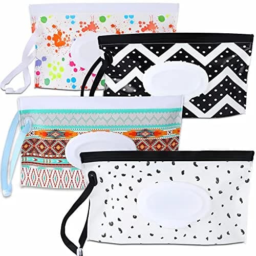FEBSNOW 4 Pack Baby Wipe Dispenser, Reusable Travel Wipe Holder | BPA-Free EVA Material thumbnail 1
