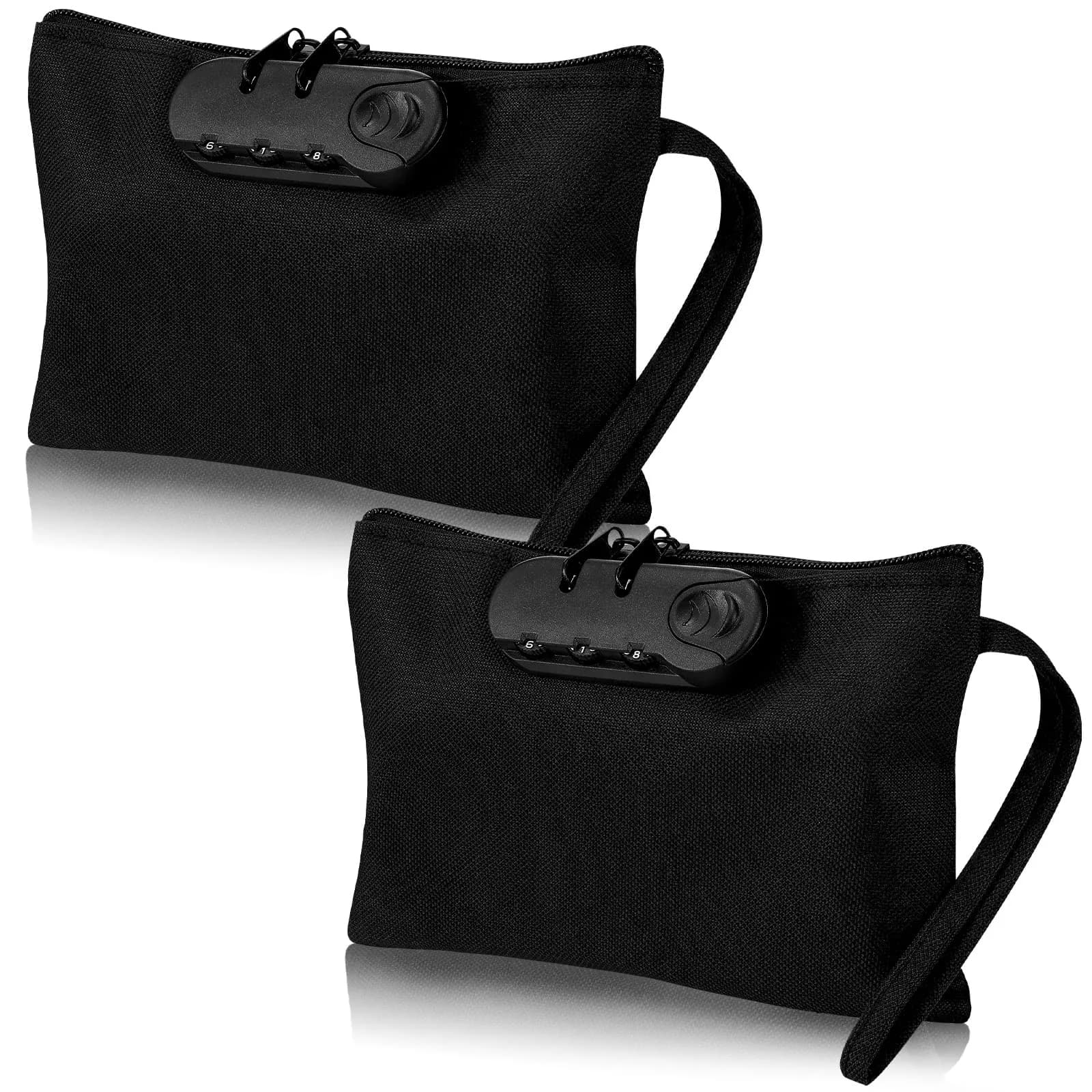Reginary Black Locking Money Bag 2 Pcs 20cm (8in) | Secure Zippered Pouch for Cash and Cards - main product image