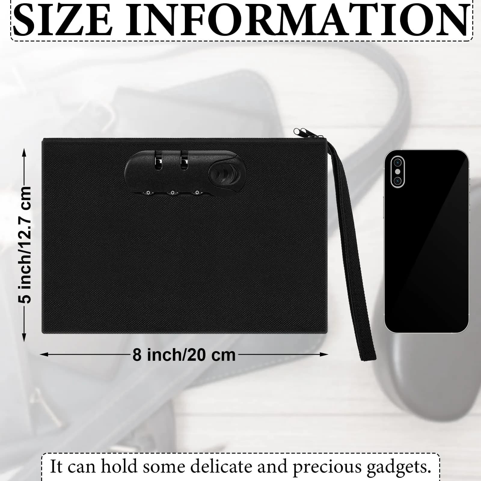 Reginary Black Locking Money Bag 2 Pcs 20cm (8in) | Secure Zippered Pouch for Cash and Cards - view 2