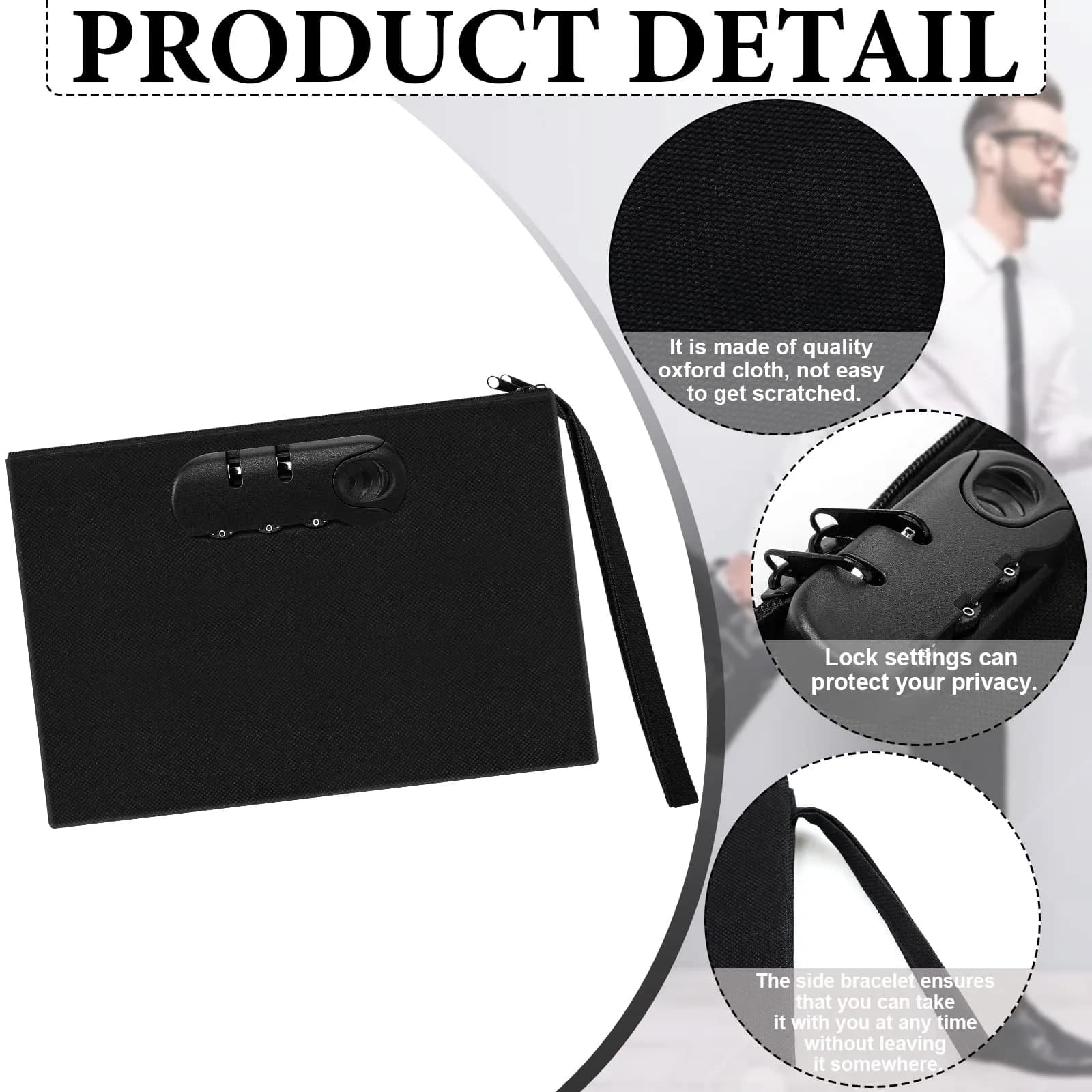 Reginary Black Locking Money Bag 2 Pcs 20cm (8in) | Secure Zippered Pouch for Cash and Cards - view 3
