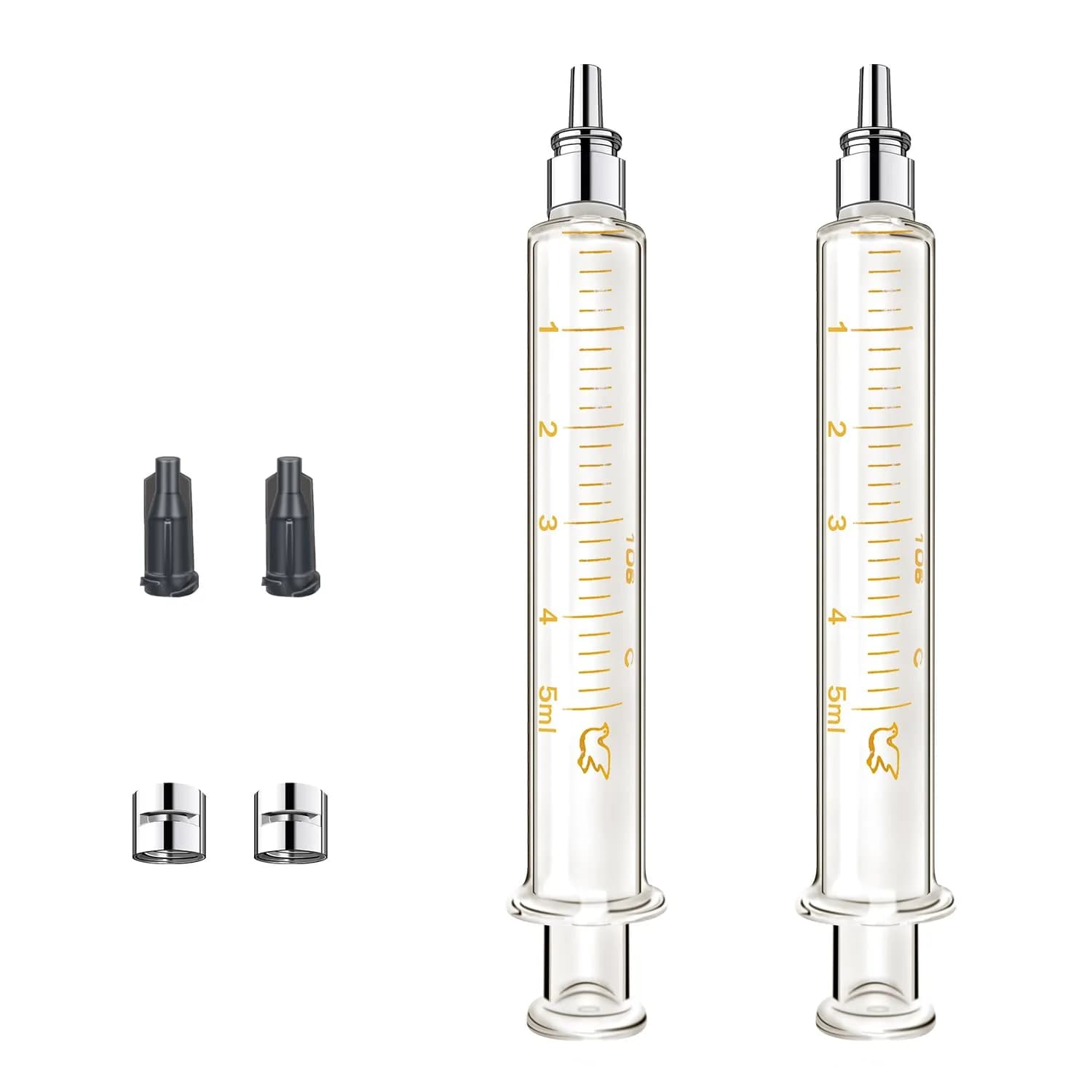 Jiaxix 2-Pack 5ml Borosilicate Glass Syringe | Reusable, High-Temperature Resistant, Precise Liquid Extraction — 5ml