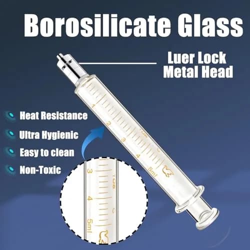 Jiaxix 2-Pack 5ml Borosilicate Glass Syringe | Reusable, High-Temperature Resistant, Precise Liquid Extraction thumbnail 3