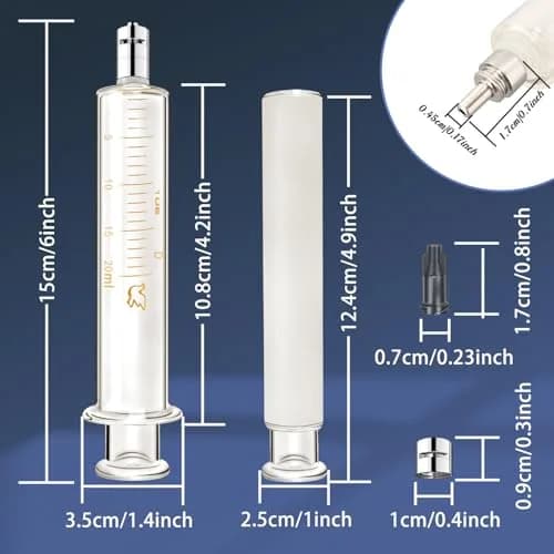 Jiaxix 20ml Glass Syringe with Metal Head and Caps (2-Pack) | Precise Liquid Transfer for Oils & Glues thumbnail 2