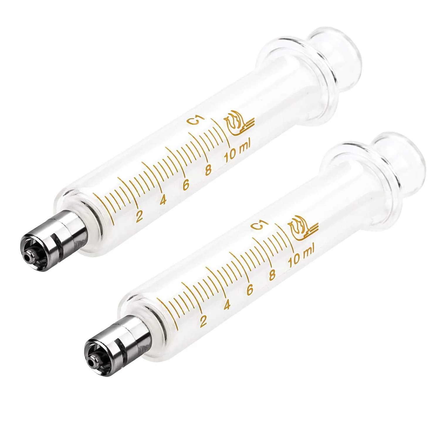 Jiaxix 10ml Glass Syringe with Metal Luer Lock and Caps (2-Pack) | Accurate Liquid Dispensing for Labs & Crafts - main product image