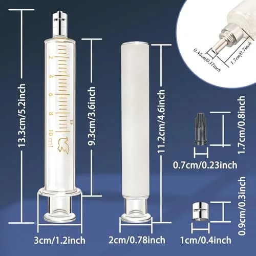 Jiaxix 10ml Glass Syringe with Metal Luer Lock and Caps (2-Pack) | Accurate Liquid Dispensing for Labs & Crafts thumbnail 2