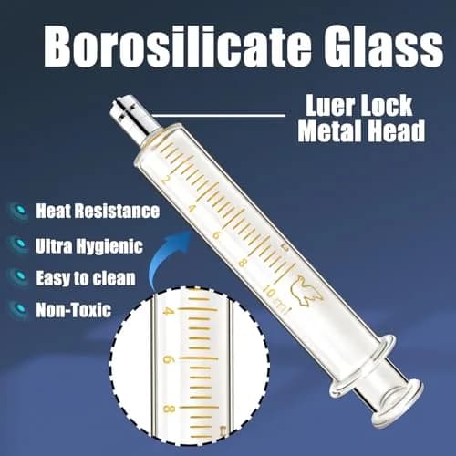 Jiaxix 10ml Glass Syringe with Metal Luer Lock and Caps (2-Pack) | Accurate Liquid Dispensing for Labs & Crafts thumbnail 3