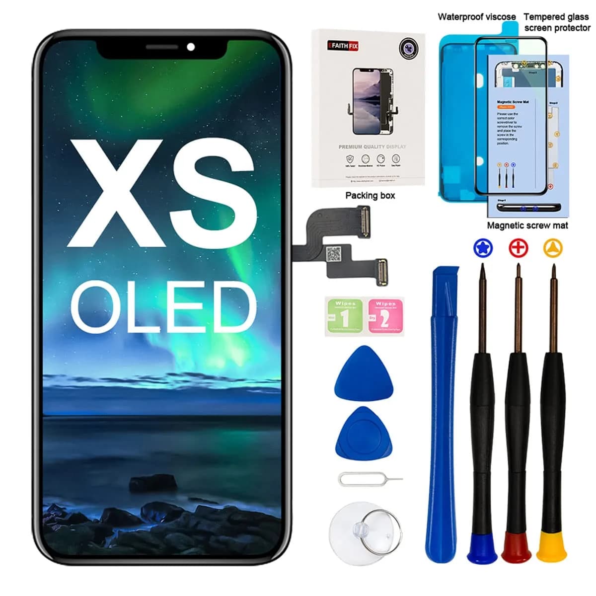 EFAITHFIX iPhone XS OLED Screen Replacement 5.8 Inch | Full Assembly with Tools & Waterproof Adhesive — for iPhone XS OLED
