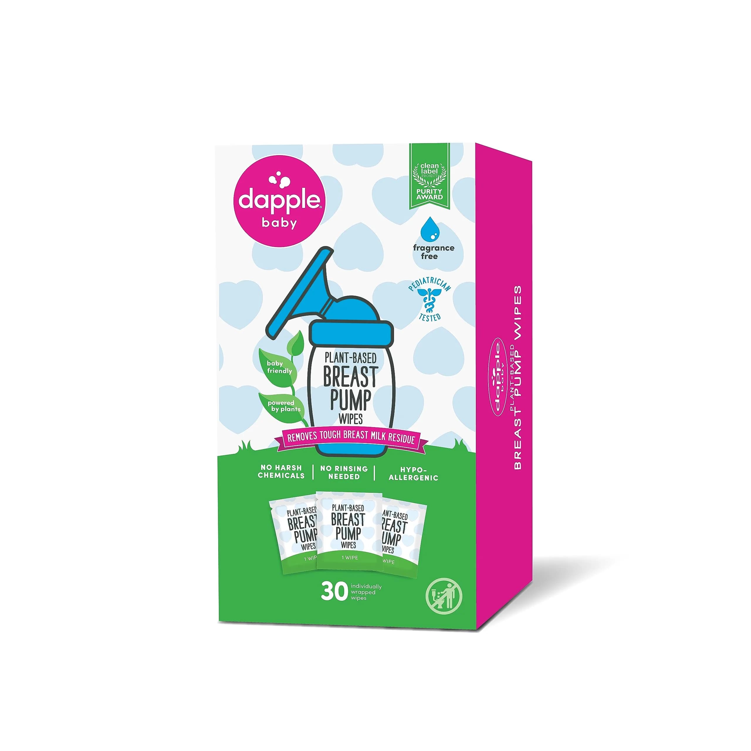 Dapple Breast Pump Wipes Singles 30 Count | Hypoallergenic & Powered by Plants, Fragrance-Free, Easy On-the-Go