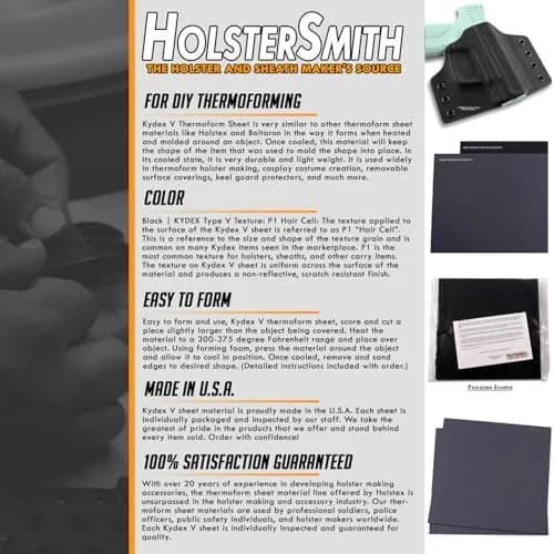 Holstex Kydex V Thermoform Sheet - Black P1 Texture 0.080in (20.3cm x 30.5cm) | USA-Made for Holster Making thumbnail 6