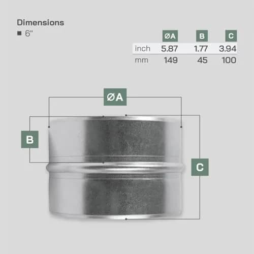 Vent Systems 6'' Inch Galvanized Steel Duct Connector | Round Ventilation Duct Extension for HVAC & Industrial Use thumbnail 2