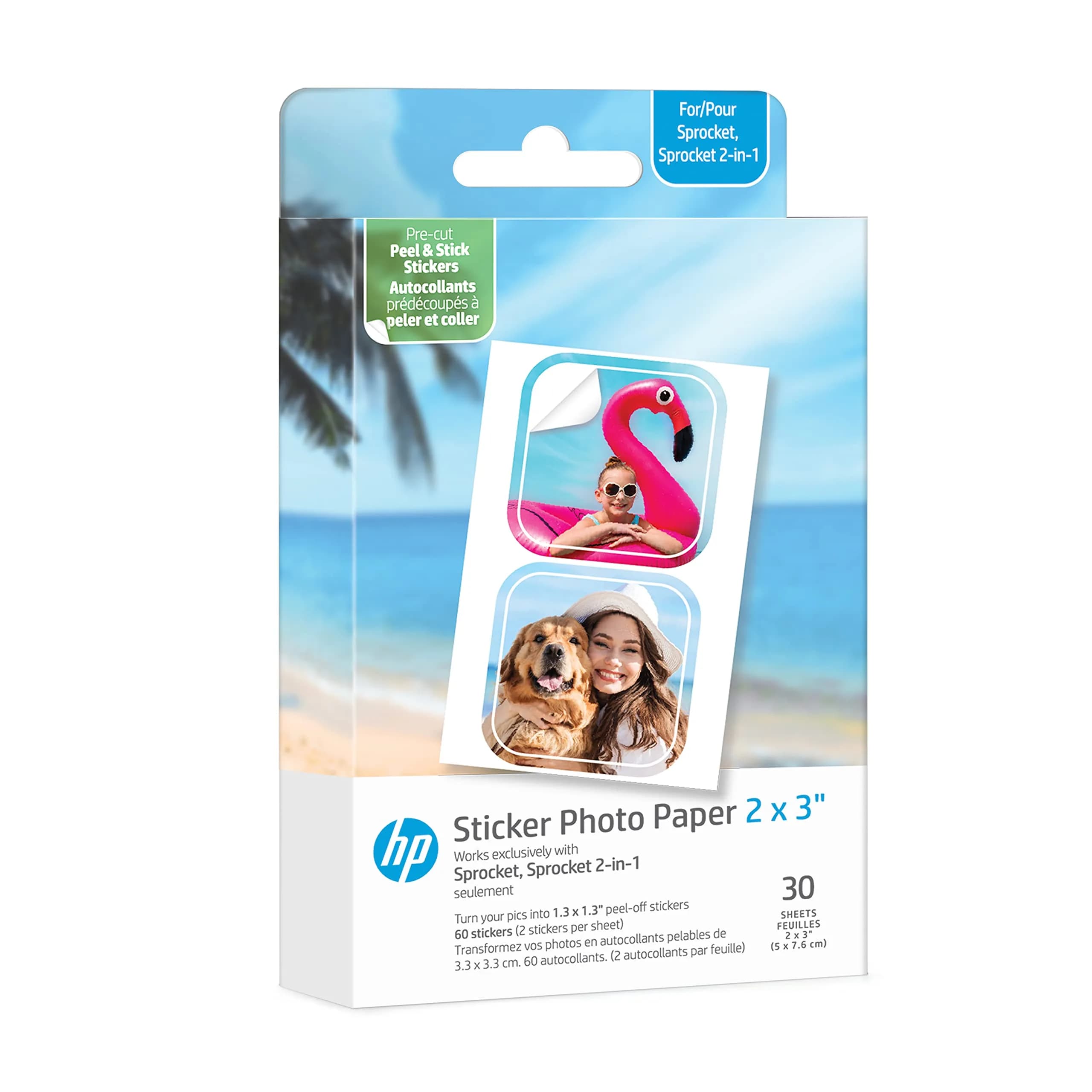 HP Sprocket 2x3โ Premium Zink Pre-Cut Sticker Photo Paper, 30 Sheets (7.62x5.08 cm) | Fade-Resistant & Smudge-Proof - main product image
