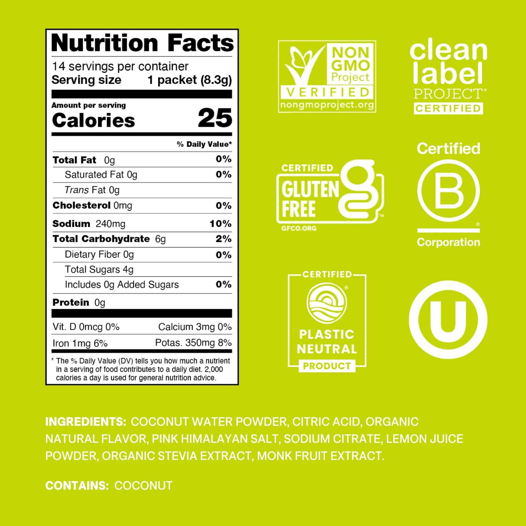 Cure Hydration Electrolyte Drink Mix with Coconut Water, 14 Packets | Plant-Based Hydration Relief - view 2