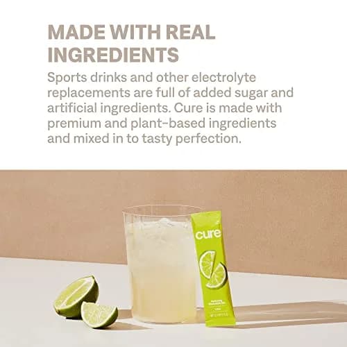Cure Hydration Electrolyte Drink Powder Lime 14 Packets | 4x Electrolytes, No Added Sugar, Plant-Based thumbnail 7