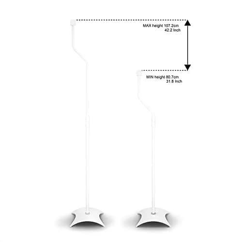 AVF Adjustable Height Speaker Floor Stands, Set of 2, 7.48" Base, 31.75-42.2" H, 11 lbs Capacity | White Steel Construction thumbnail 7