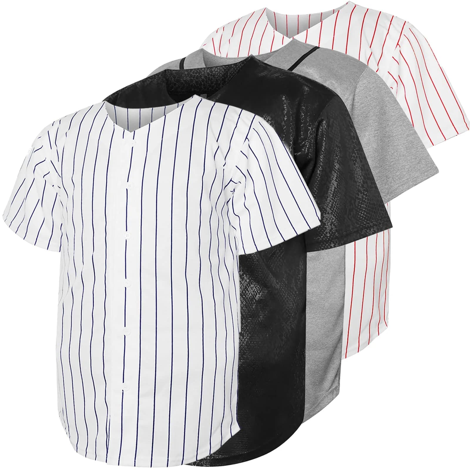 JKNAKN XX-Large Black Sn Baseball Jersey | Lightweight, Classic Button Down, Perfect for Sports & Casual Wear — White-stripe / Small