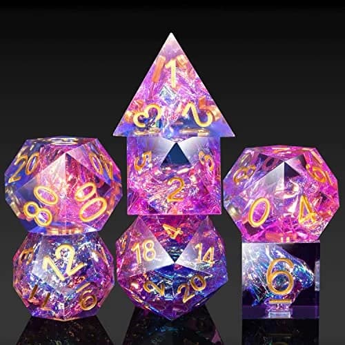 DNDND Game Dice Set, 7 pcs Sharp Edge Dice with Metal Case | Translucent Pink & Blue, Perfect for D&D & RPGs thumbnail 1