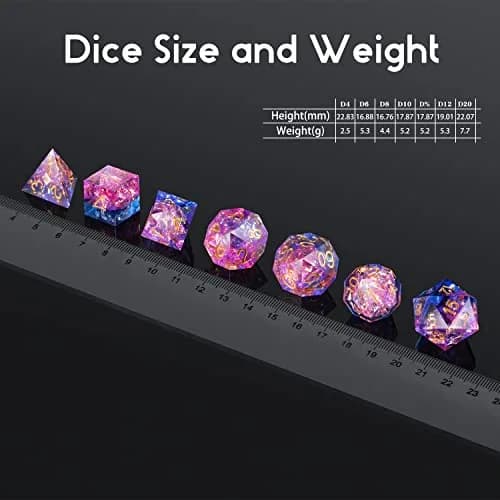 DNDND Game Dice Set, 7 pcs Sharp Edge Dice with Metal Case | Translucent Pink & Blue, Perfect for D&D & RPGs thumbnail 5
