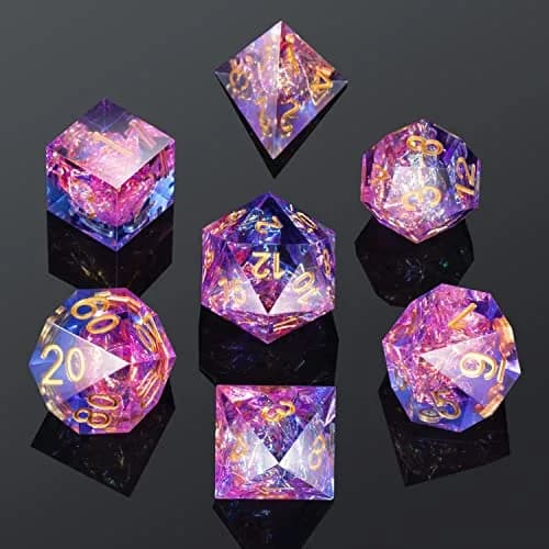 DNDND Game Dice Set, 7 pcs Sharp Edge Dice with Metal Case | Translucent Pink & Blue, Perfect for D&D & RPGs thumbnail 6