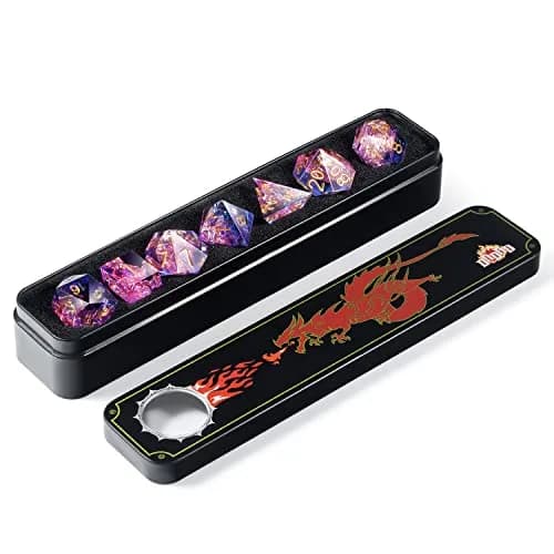 DNDND Game Dice Set, 7 pcs Sharp Edge Dice with Metal Case | Translucent Pink & Blue, Perfect for D&D & RPGs thumbnail 2