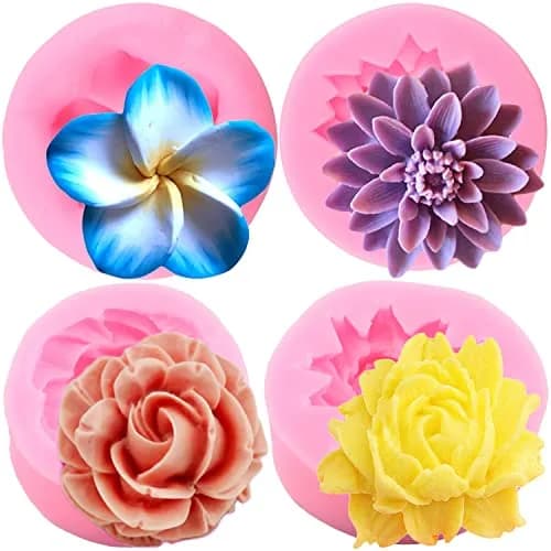 ZiXiang Flower Silicone Molds Set of 4 | Rose Chrysanthemum Fondant Molds for Cake Decorating, 1.88-2.20 inch Cavities thumbnail 1