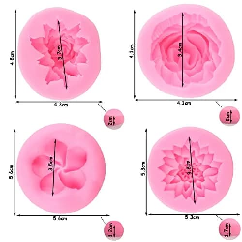 ZiXiang Flower Silicone Molds Set of 4 | Rose Chrysanthemum Fondant Molds for Cake Decorating, 1.88-2.20 inch Cavities thumbnail 4