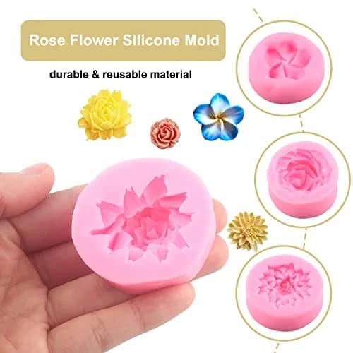 ZiXiang Flower Silicone Molds Set of 4 | Rose Chrysanthemum Fondant Molds for Cake Decorating, 1.88-2.20 inch Cavities thumbnail 2