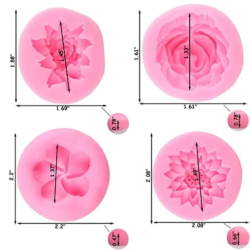 ZiXiang Flower Silicone Molds Set of 4 | Rose Chrysanthemum Fondant Molds for Cake Decorating, 1.88-2.20 inch Cavities thumbnail 3