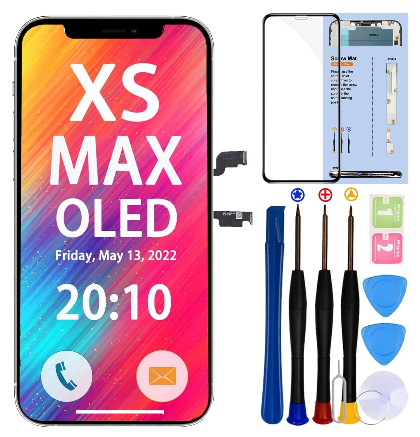 SIMDOG OLED Screen Replacement for iPhone XS MAX (6.5 inch) | TrueTone Programmable, Face ID Remains - main product image
