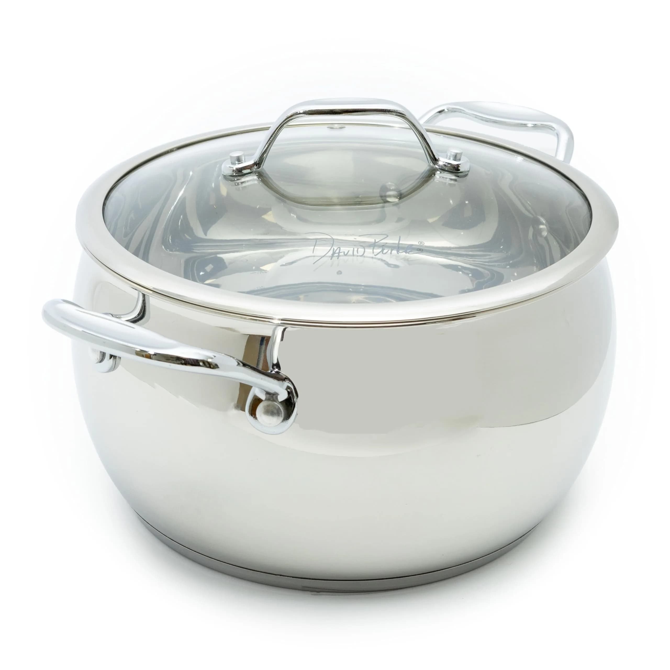 David Burke Splendor Stainless Steel 7-Quart Dutch Oven with Glass Lid | 6.6 L (7 qt) Oven Safe Pot — 7 qt Dutch Oven