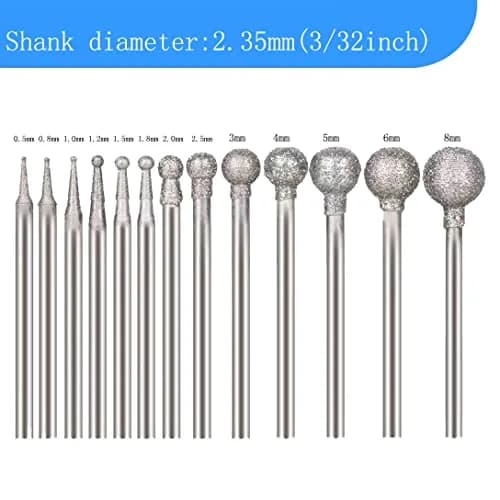 Luo ke 13 Pcs 0.5mm - 8mm Round Ball Shape Diamond Burr | Carving, Grinding, Cutting thumbnail 2
