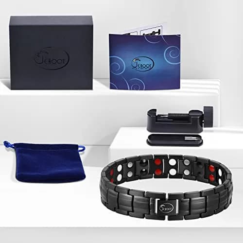JEROOT Black Anion Magnetic Bracelet 22cm (8.6 inches) | Pure Titanium with 3500 Gauss Magnets thumbnail 7