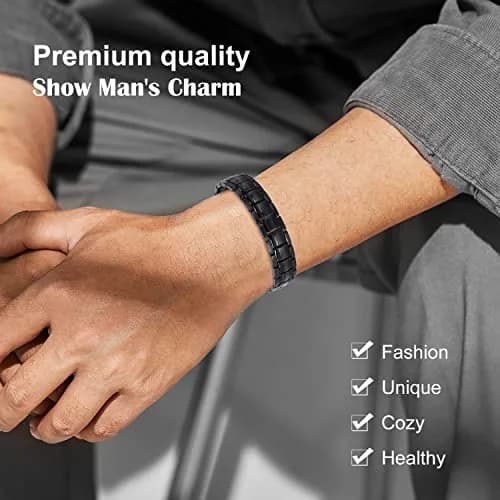 JEROOT Black Anion Magnetic Bracelet 22cm (8.6 inches) | Pure Titanium with 3500 Gauss Magnets thumbnail 2
