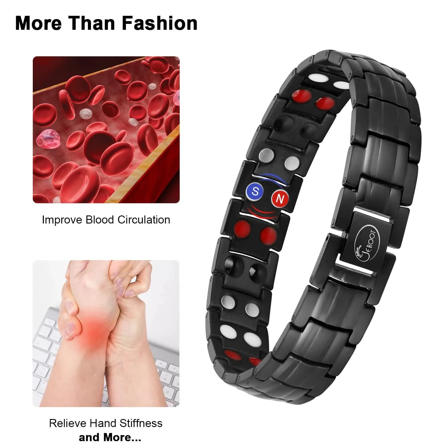 JEROOT Black Anion Magnetic Bracelet 22cm (8.6 inches) | Pure Titanium with 3500 Gauss Magnets - view 3