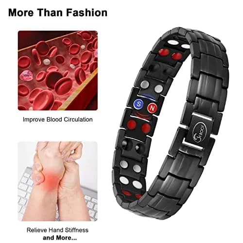 JEROOT Black Anion Magnetic Bracelet 22cm (8.6 inches) | Pure Titanium with 3500 Gauss Magnets thumbnail 3