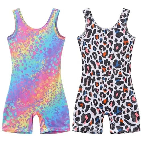 LUOUSE 2 Pack Girls Gymnastics Leotards with Shorts, Toddler & Little Kids Rainbow Leopard Print Unitards (25ml / 0.811 Fl Oz) thumbnail 1