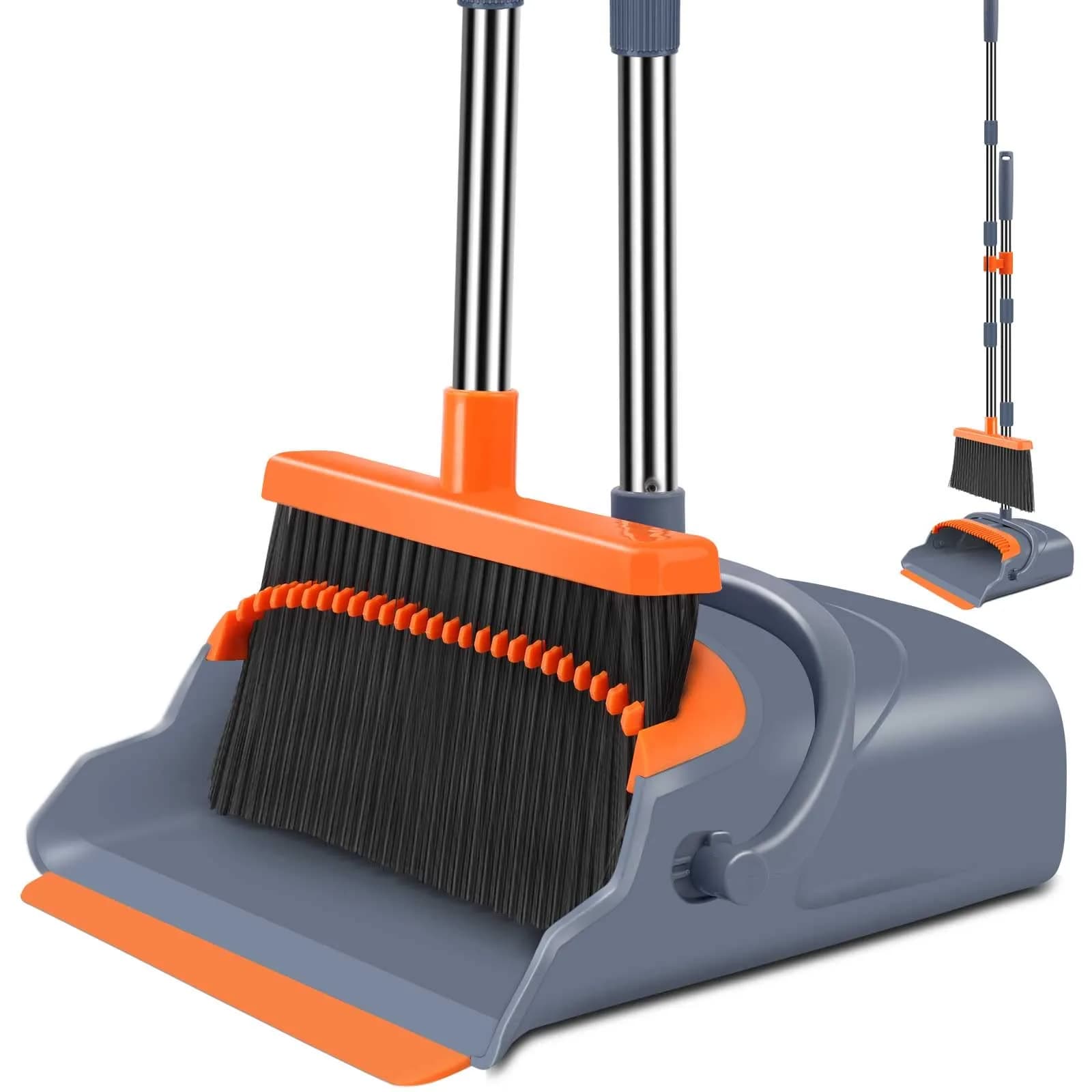 kelamayi Extendable Broom and Dustpan Set with Self-Cleaning Teeth, 129 cm (50.39 inches) | Ideal for Pet Hair & Indoor Sweeping