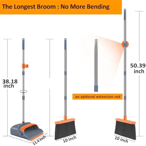 kelamayi Extendable Broom and Dustpan Set with Self-Cleaning Teeth, 129 cm (50.39 inches) | Ideal for Pet Hair & Indoor Sweeping thumbnail 2