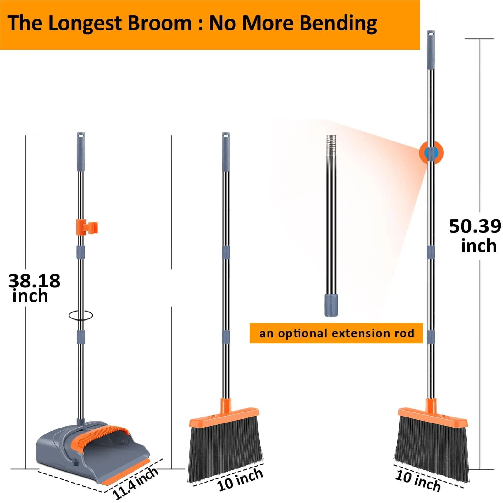 kelamayi Extendable Broom and Dustpan Set with Self-Cleaning Teeth, 129 cm (50.39 inches) | Ideal for Pet Hair & Indoor Sweeping - view 2