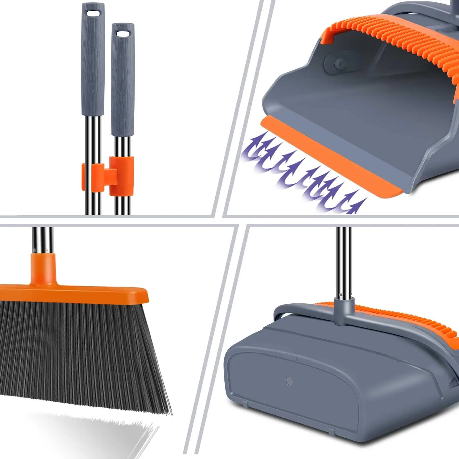 kelamayi Extendable Broom and Dustpan Set with Self-Cleaning Teeth, 129 cm (50.39 inches) | Ideal for Pet Hair & Indoor Sweeping - view 3