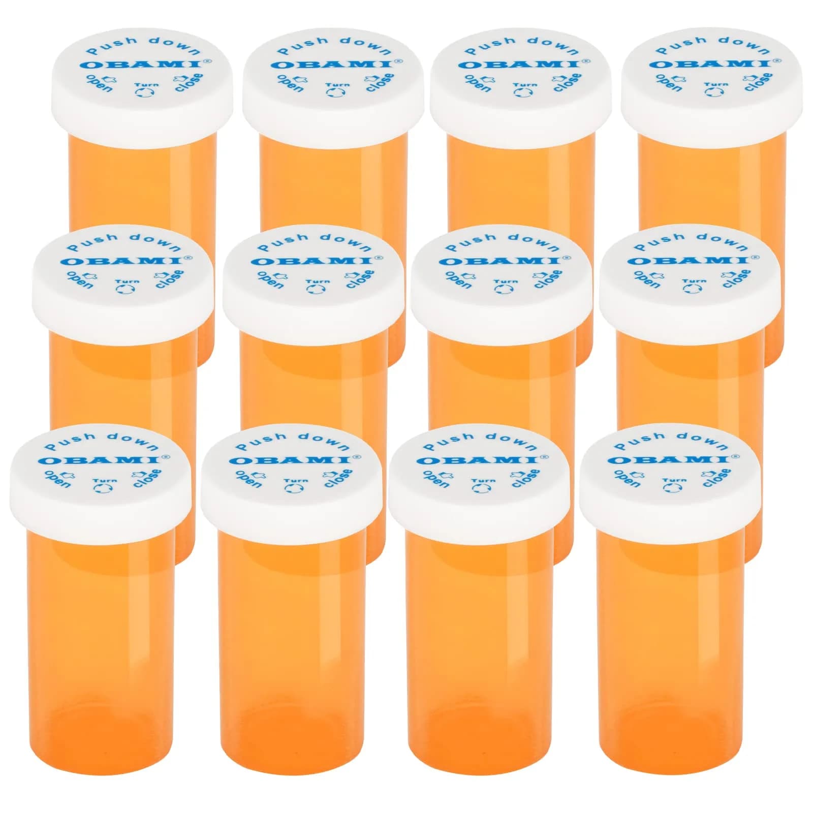 Obami 8 Dram (32ml) Child-Resistant Pill Bottles with Caps - 12 Count | FDA Approved Prescription Vials — Orange