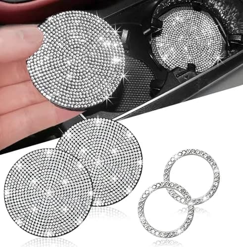 NBTEPEM Bling Car Cup Holder Coasters & Push Start Button Set 7cm (2.75 inch) | Sparkle Interior Accessories for Women thumbnail 1