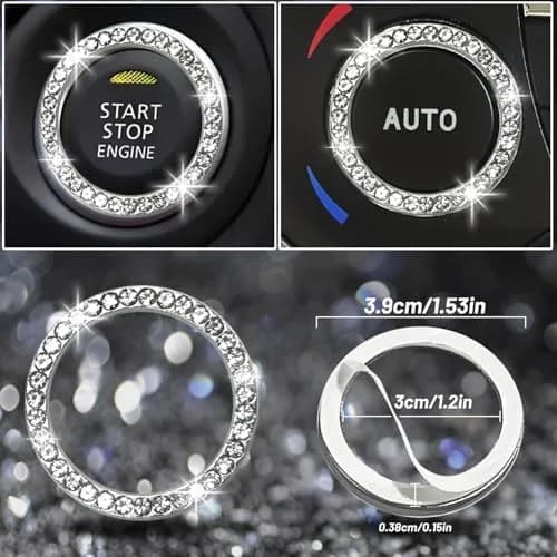 NBTEPEM Bling Car Cup Holder Coasters & Push Start Button Set 7cm (2.75 inch) | Sparkle Interior Accessories for Women thumbnail 7