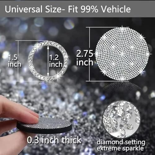 NBTEPEM Bling Car Cup Holder Coasters & Push Start Button Set 7cm (2.75 inch) | Sparkle Interior Accessories for Women thumbnail 2